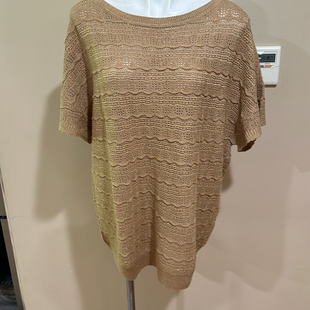 Style & Co Tan Ribbed Boxy Blouse - Picture 3 of 7